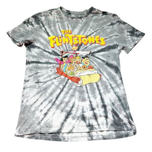 Retro Y2K The Flintstones T-shirt Size M Gray Tie Dye Cotton-Blend Early 2000’s